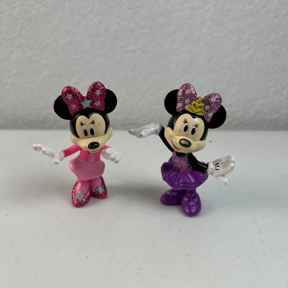 Lot of 2‎ Disney Junior Purple Glitter Minnie Mouse & Pink Polka Dot Figurines